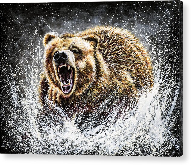 Grizzly Painting Acrylic Print featuring the painting Dominance by Teshia Art