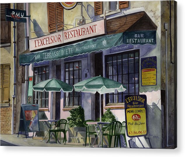 Cafe Painting Acrylic Print featuring the painting L'Excelsior Cafe by Terri Meyer