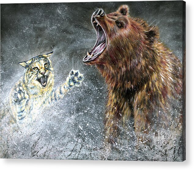 Grizzly Painting Acrylic Print featuring the painting The Brawl by Teshia Art