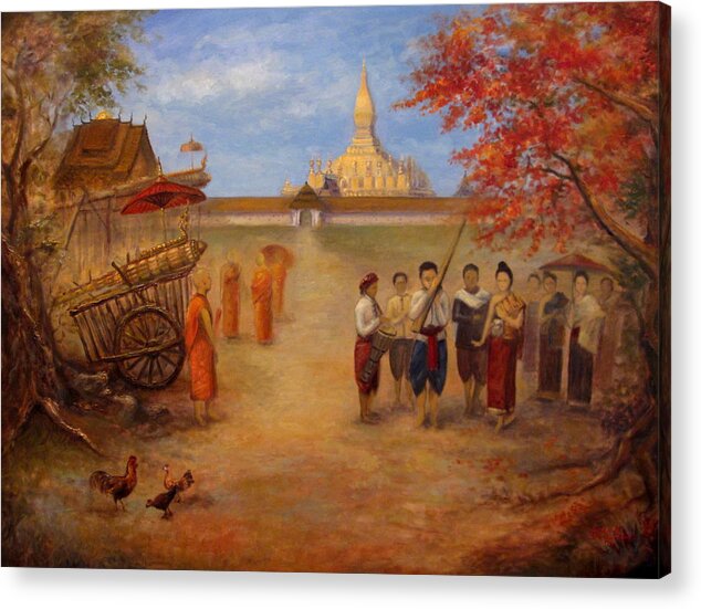 Laos Acrylic Print featuring the painting The Rocket Festival by Sompaseuth Chounlamany