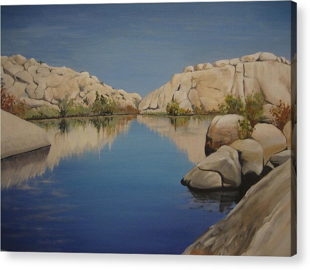 Joshua Tree National Park Acrylic Print featuring the painting Barker Dam by Barbara Prestridge