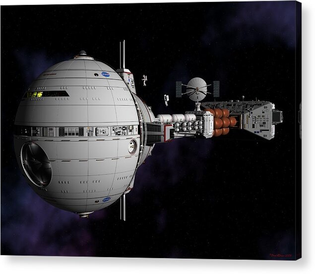 Spaceship Acrylic Print featuring the digital art Saturn spaceship USS Cumberland by David Robinson