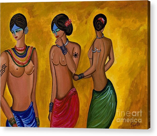 Women Acrylic Print featuring the painting Three Women - 1 by Sweta Prasad