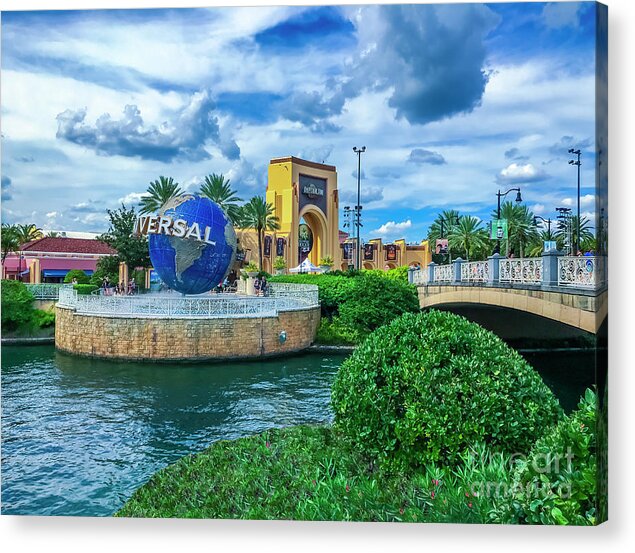 Universal Orlando Resort Acrylic Print featuring the photograph Universal Orlando Globe AP01 by Carlos Diaz