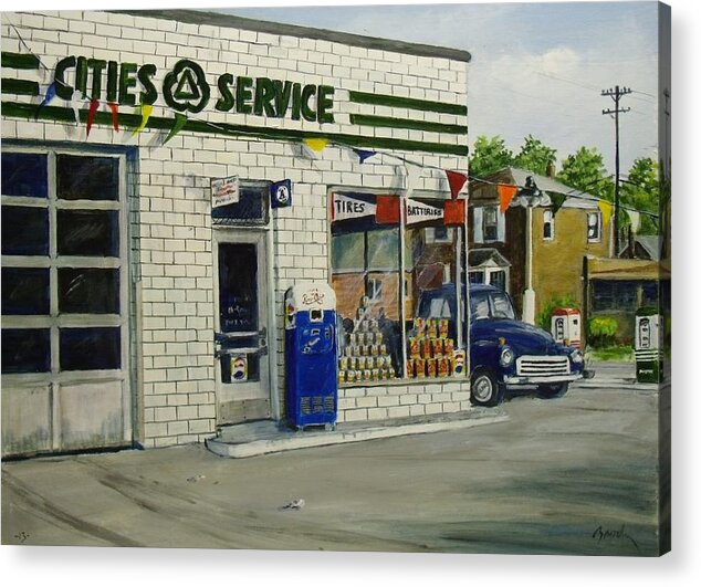 Gas Station Acrylic Print featuring the painting Bob's by William Brody