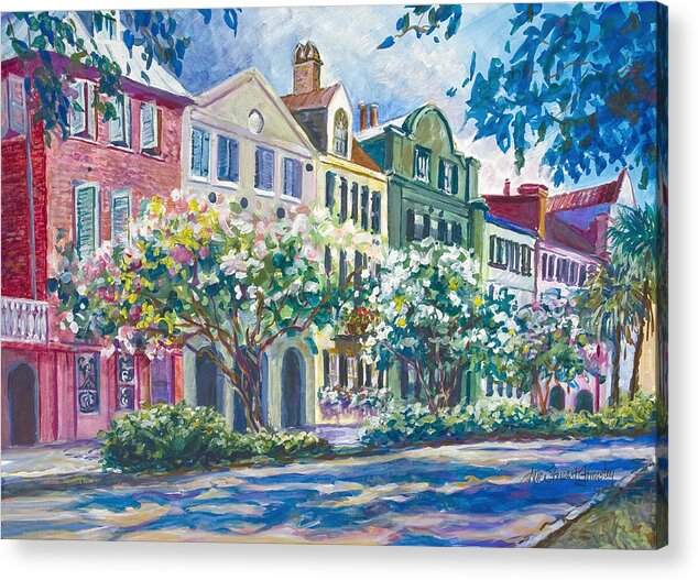 Charleston Acrylic Print featuring the painting Charleston's Rainbow Row by Alice Grimsley