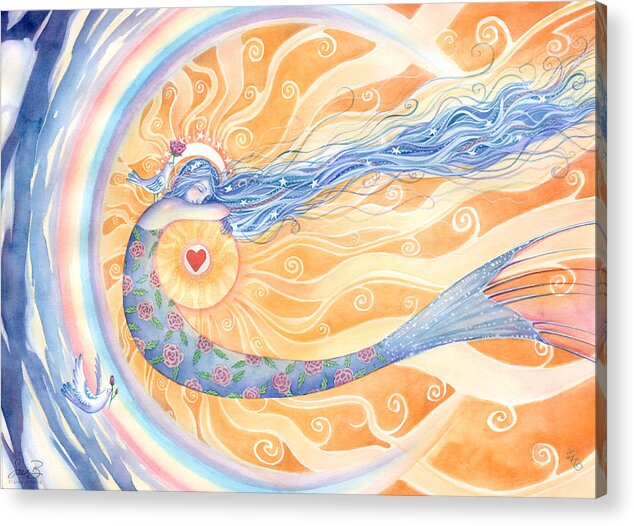 Mermaid Acrylic Print featuring the painting Embracing Love by Sara Burrier