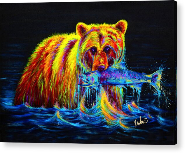 Grizzly Acrylic Print featuring the painting Night of the Grizzly by Teshia Art