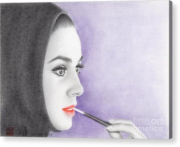 Greeting Cards Acrylic Print featuring the drawing Audrey Hepburn #3 by Eliza Lo