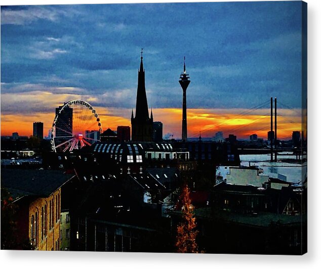 Duesseldorf Acrylic Print featuring the photograph Duesseldorf Sunset Skyline by Richard Cummings