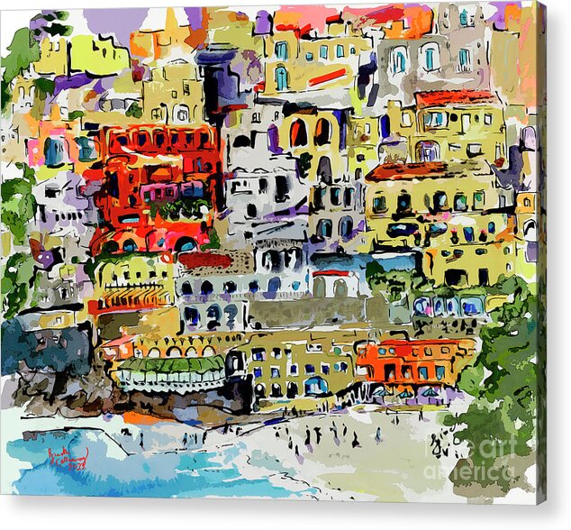 Abstract Amalfi Coast Acrylic Print featuring the mixed media Abstract Modern Positano Houses by Ginette Callaway
