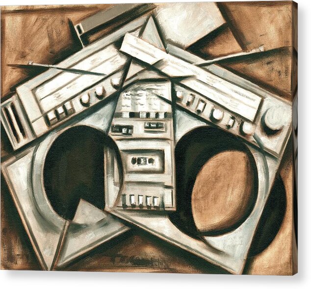 Stereo Acrylic Print featuring the painting Broken Beats Vintage Stereo Boombox Art Print by Tommervik