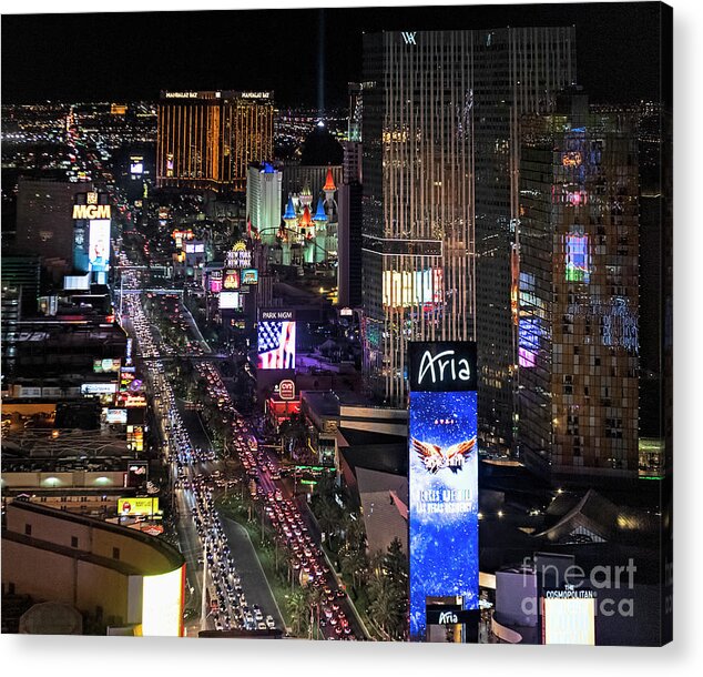 Las Vegas Acrylic Print featuring the photograph Las Vegas Strip at Night Aerial View by David Oppenheimer