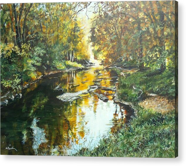 Landscape Acrylic Print featuring the painting Golden Stream by William Brody