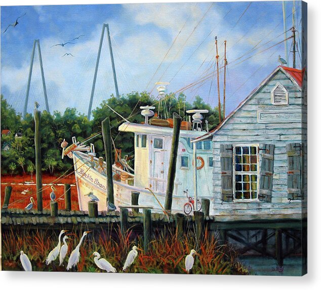 Shem Creek Acrylic Print featuring the painting Top Dog Shrimper - At Rest by Dwain Ray