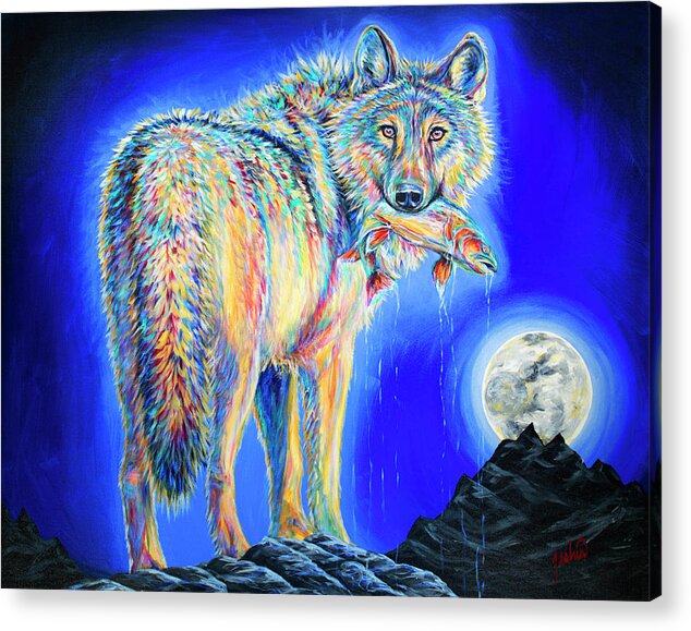 Wolf Acrylic Print featuring the painting Moonstruck by Teshia Art