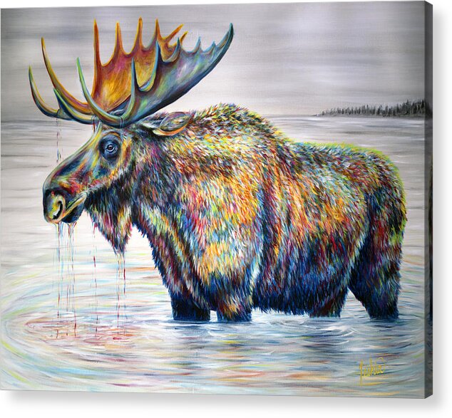 Moose Acrylic Print featuring the painting Moose Island by Teshia Art