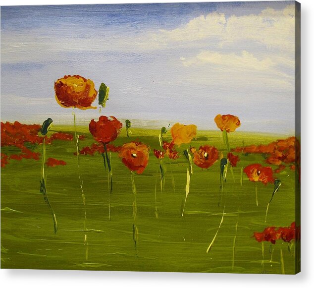 Flowers Acrylic Print featuring the painting Tangerine Poppy Field by Vivian Mora
