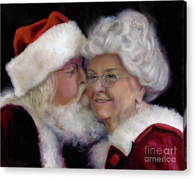 Santa Kissing Mrs. Clause Painting Acrylic Print featuring the painting The Christmas Kiss by Terri Meyer