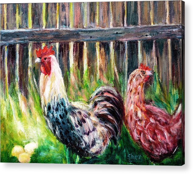 Art - Acrylic Acrylic Print featuring the painting Farm Yard Chicken - Acrylic Art by Sher Nasser