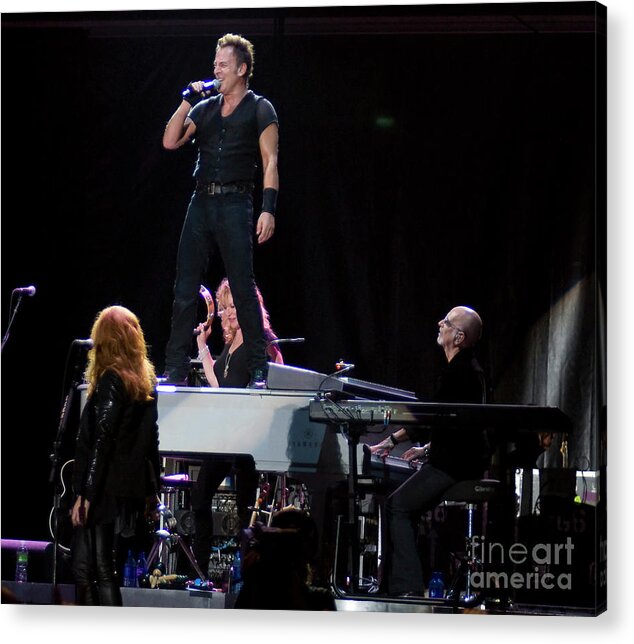 Bruce Springsteen Acrylic Print featuring the photograph Bruce Springsteen and Max Weinberg with the E Street Band at Bonnaroo Music Festival #1 by David Oppenheimer