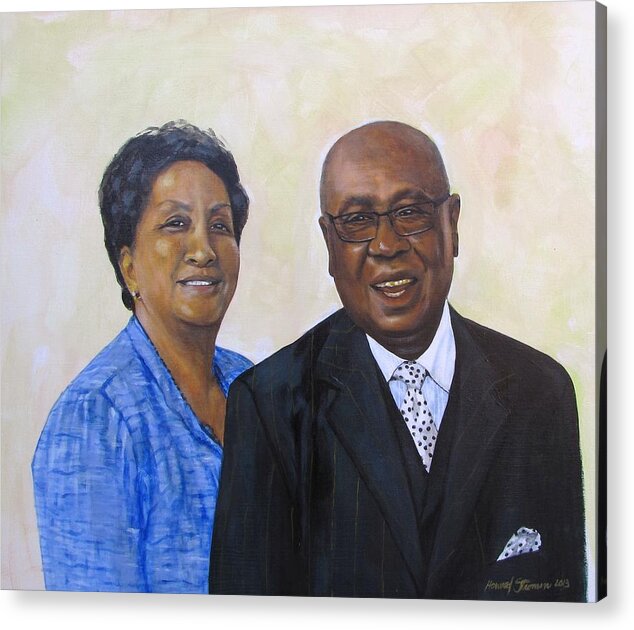 Portrait Acrylic Print featuring the painting Pastor Donahue and Yvonne Green by Howard Stroman