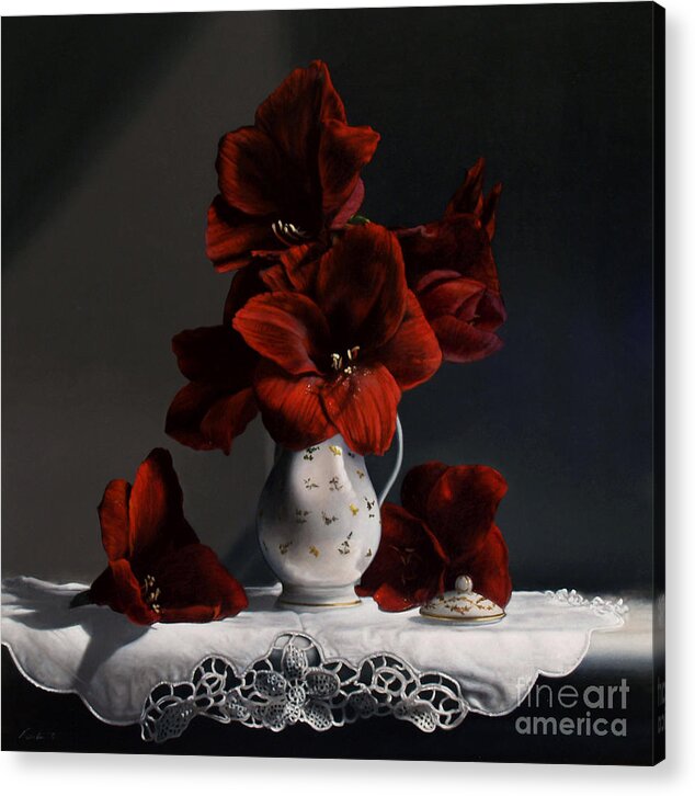Amaryllis Acrylic Print featuring the painting Red Amaryllis by Lawrence Preston