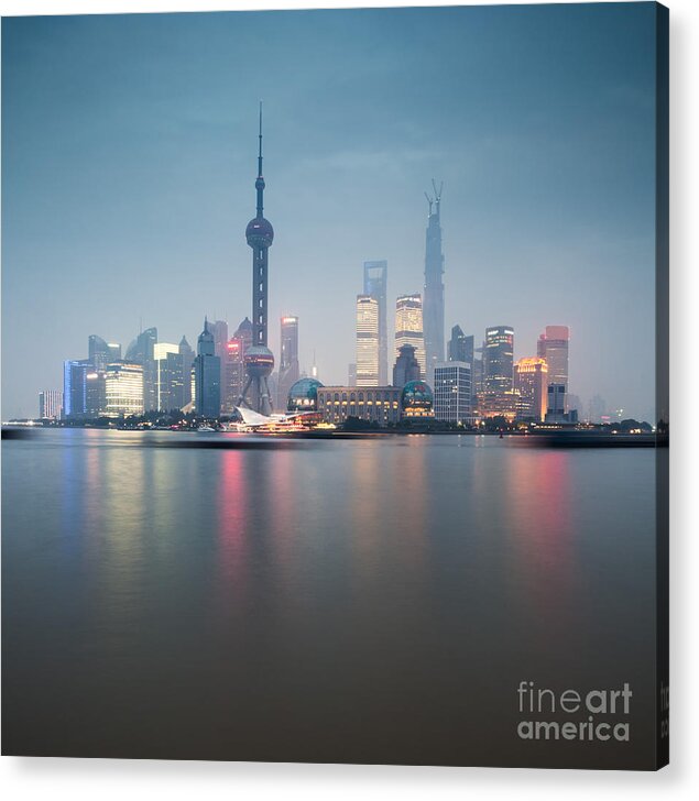 Architecture Acrylic Print featuring the photograph Shanghai Pudong skyline at sunset China by Matteo Colombo