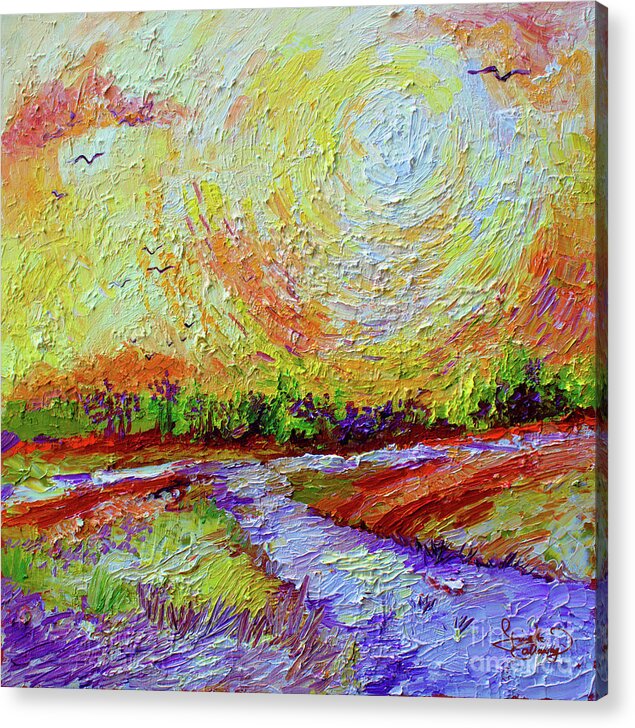 Landscape Acrylic Print featuring the painting Impressionist Sunny Day Landscape by Ginette Callaway