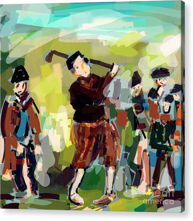 Golf Acrylic Print featuring the digital art Abstract Vintage Golfer Modern Sports Art by Ginette Callaway
