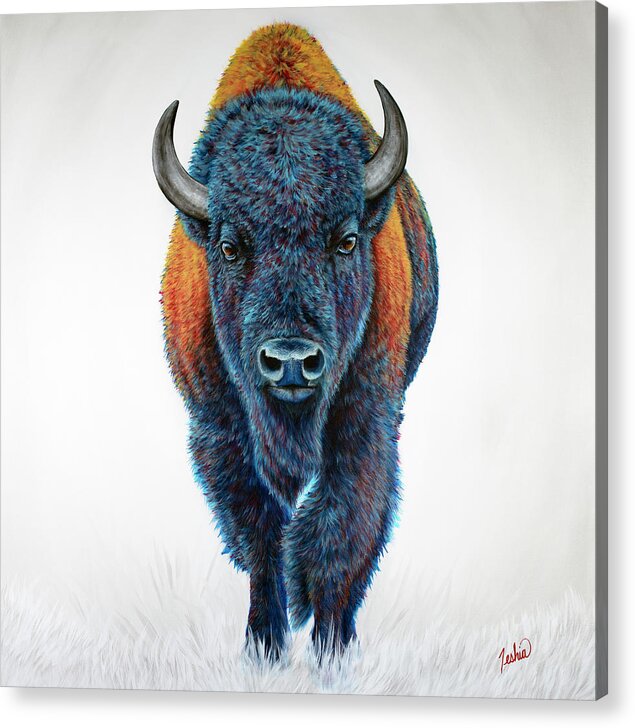 Running Bison Acrylic Print featuring the painting The Roamer by Teshia Art