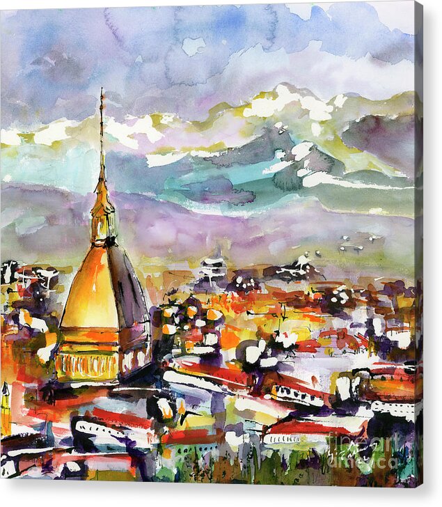 Paintings Of Italy Acrylic Print featuring the painting Turin Italy Piedmont region City Watercolors by Ginette Callaway