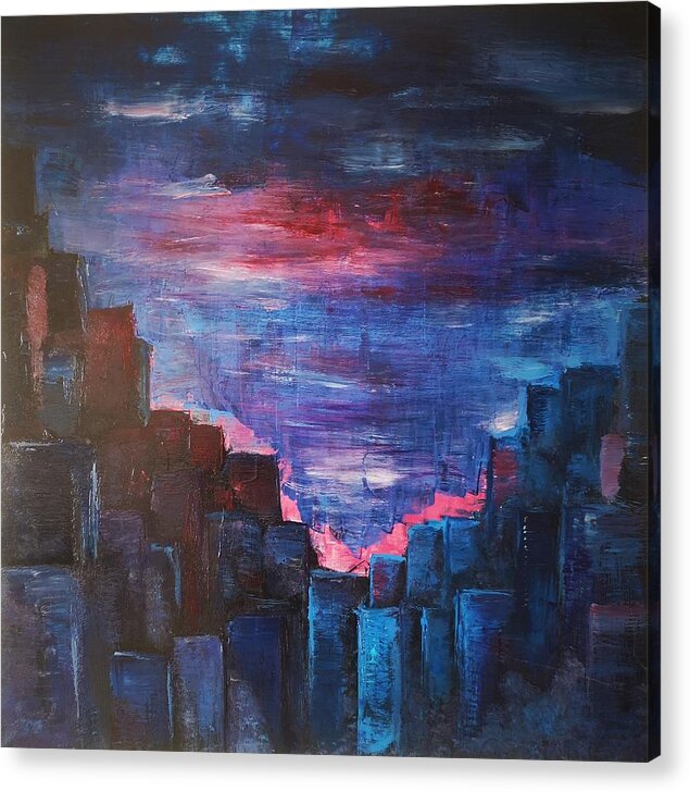 Original Painting Acrylic Print featuring the painting Urban Dawn by Jarek Filipowicz