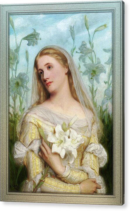 Lillies Acrylic Print featuring the painting Lillies by Gustav Pope by Rolando Burbon