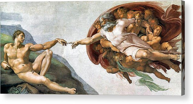 Creation Of Adam Acrylic Print featuring the painting Creation of Adam by Michelangelo Buonarroti