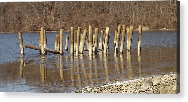 Water Acrylic Print featuring the photograph Frozen pilings #1 by Michael Porchik