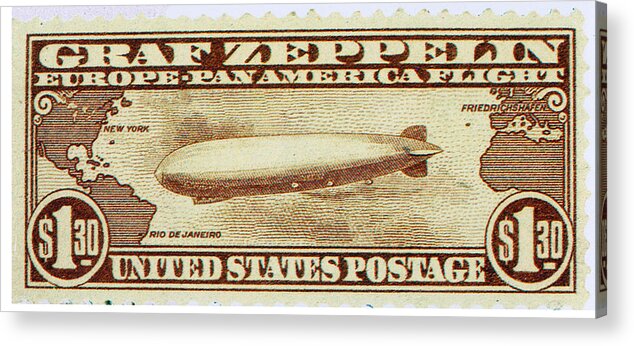 Philately Acrylic Print featuring the photograph Graf Zeppelin, U.s. Postage Stamp, 1930 #1 by Science Source