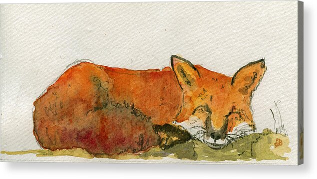 Sleeping Acrylic Print featuring the painting Sleeping red fox #3 by Juan Bosco