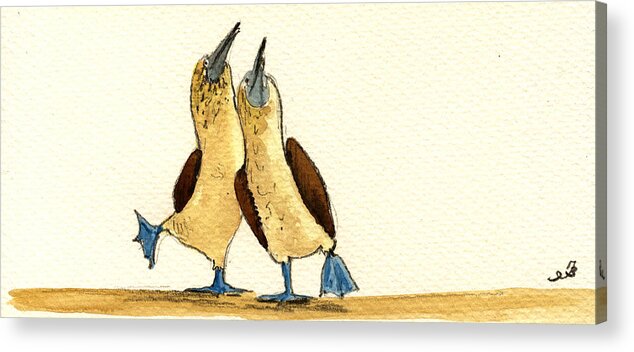 Blue Footed Booby Acrylic Print featuring the painting Blue footed boobies by Juan Bosco