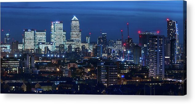 Downtown District Acrylic Print featuring the photograph Canary Wharf And Stratford by Kenny Mccartney