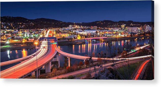 Fort Hill Bridge Acrylic Print featuring the photograph Charleston WV at night by Mary Almond