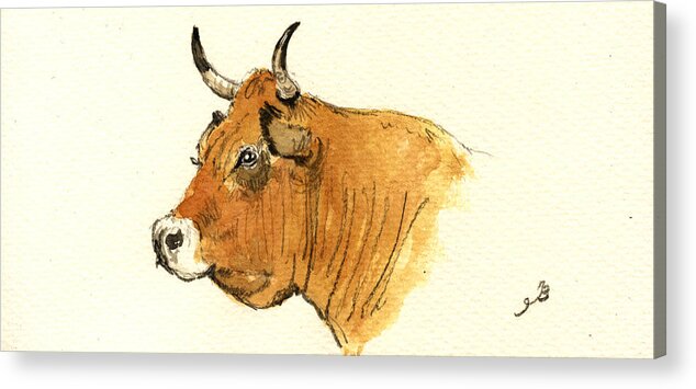 Ox Acrylic Print featuring the painting Cow head study by Juan Bosco