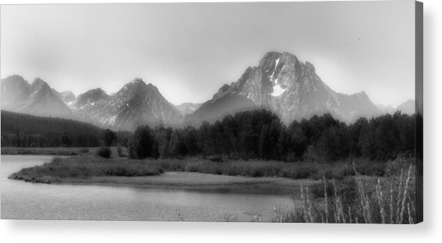 Grand Tetons Acrylic Print featuring the photograph Grand Tetons BW by Ron White