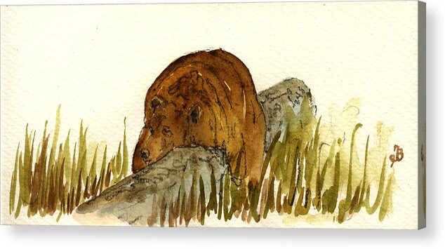 Grizzly Acrylic Print featuring the painting Grizzly brown bear by Juan Bosco