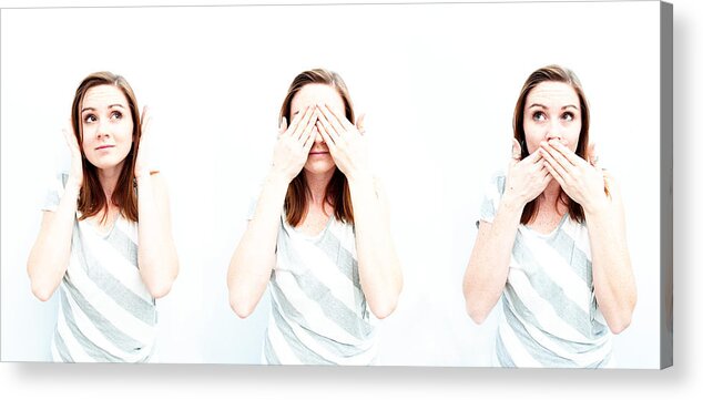 People Acrylic Print featuring the photograph Hear no evil, see no evil, speak no evil by © Jessica Devins
