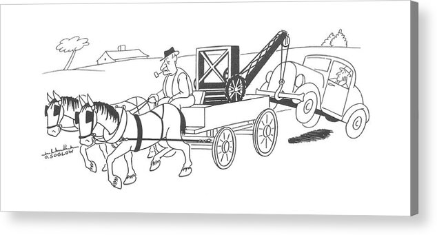 113547 Oso Otto Soglow Wrecking-car Pulled By Horses. Accident Accidents Automobiles Autos Break Breakdown Car Cars Cart Carts Crash Crashes Down Drive Driving Emergencies Emergency ?at Horses Problems Pulled Tire Tow Trouble Truck Vehicle Vehicles Wreck Wreckage Wrecking-car Wrecks Acrylic Print featuring the drawing New Yorker August 26th, 1944 by Otto Soglow