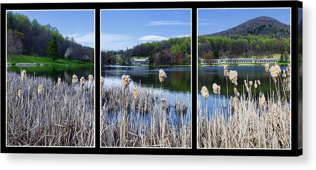Triptych Acrylic Print featuring the photograph Peaks of Otter Lodge Triptych by Steve Hurt