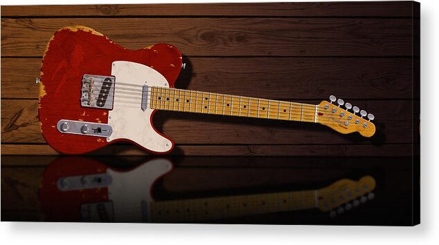 Fender Telecaster Acrylic Print featuring the digital art Red Tele by WB Johnston