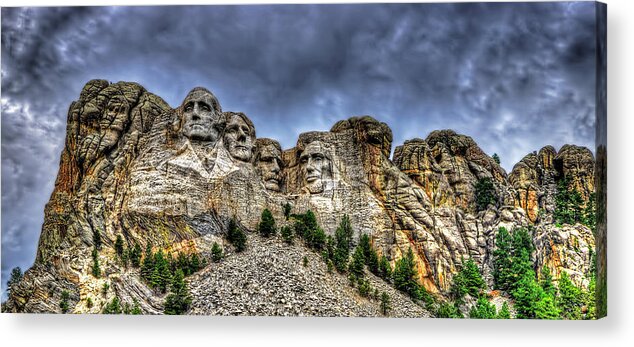 Mt Acrylic Print featuring the photograph Stormy skies over Mt Rushmore by Jim Boardman
