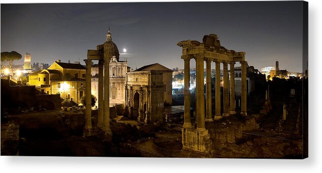 Forum Acrylic Print featuring the photograph The Forum Temples at Night by Weston Westmoreland